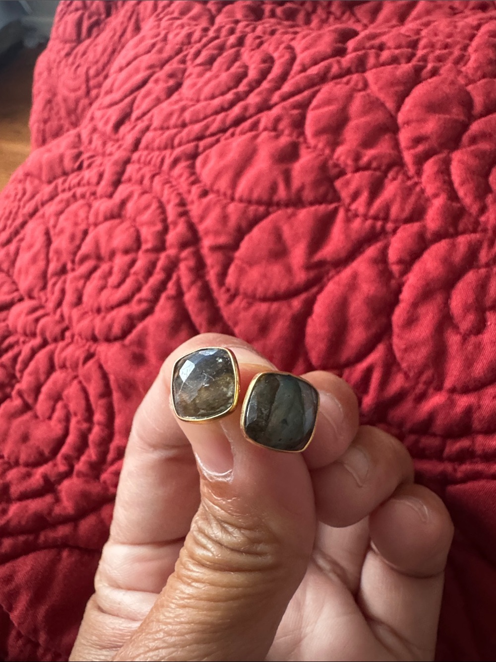 Argento Vivo Gold-Tone Labradorite Cushion Stud Earrings